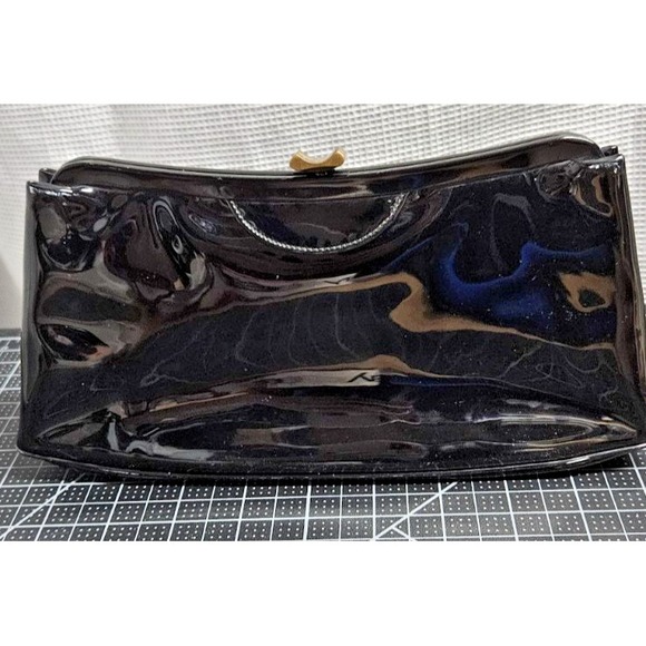 Vintage Garay Black Patent Leather Clutch Evening Bag copper clasp - Picture 1 of 9